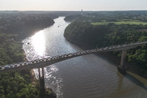 overhead shot of bridge over river