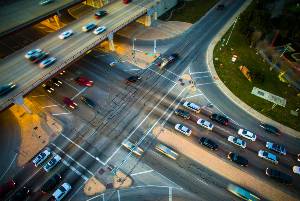 cars moving through intersection