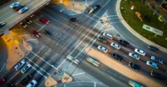 cars moving through intersection