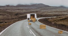 boxes falling out of vehicle.