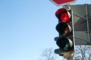 red light in front of blue sky