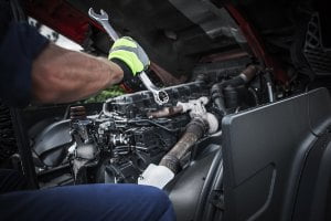 inside hood of commercial truck