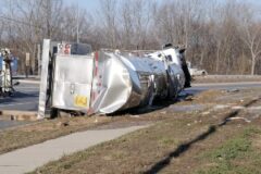 A commercial truck involve in a rollover crash.